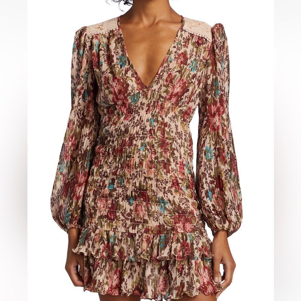 By Timo Floral Tiered Plissé Smocked Minidress
